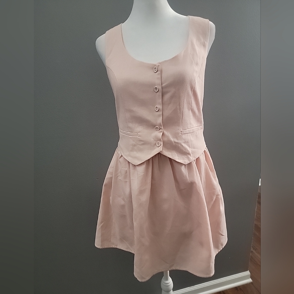 Paper Heart Anthropologie Mini Dress Size Small Pink Linen Blend Zip Preppy